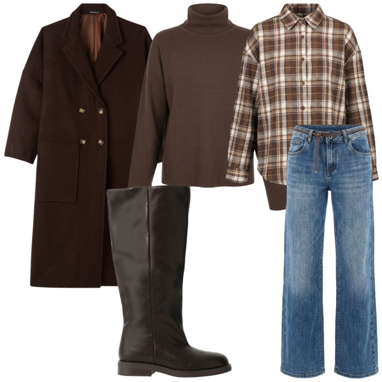 Outfit donna - Smart Layering Strategy: in jeans. Stile Casual per Tutti i giorni. Abbinamento con cappotti, stivali, camicie, jeans, pullovers.