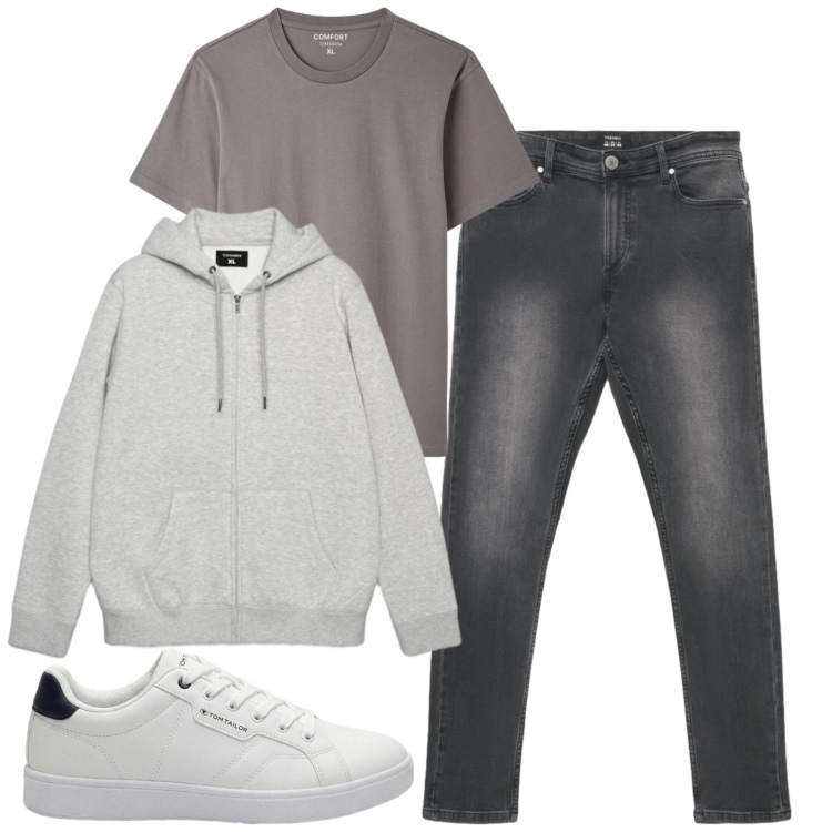 Outfit uomo - Total look #2492938. Stile Casual per Tutti i giorni. Abbinamento con jeans skinny, felpe con cappuccio, t-shirt, sneakers.