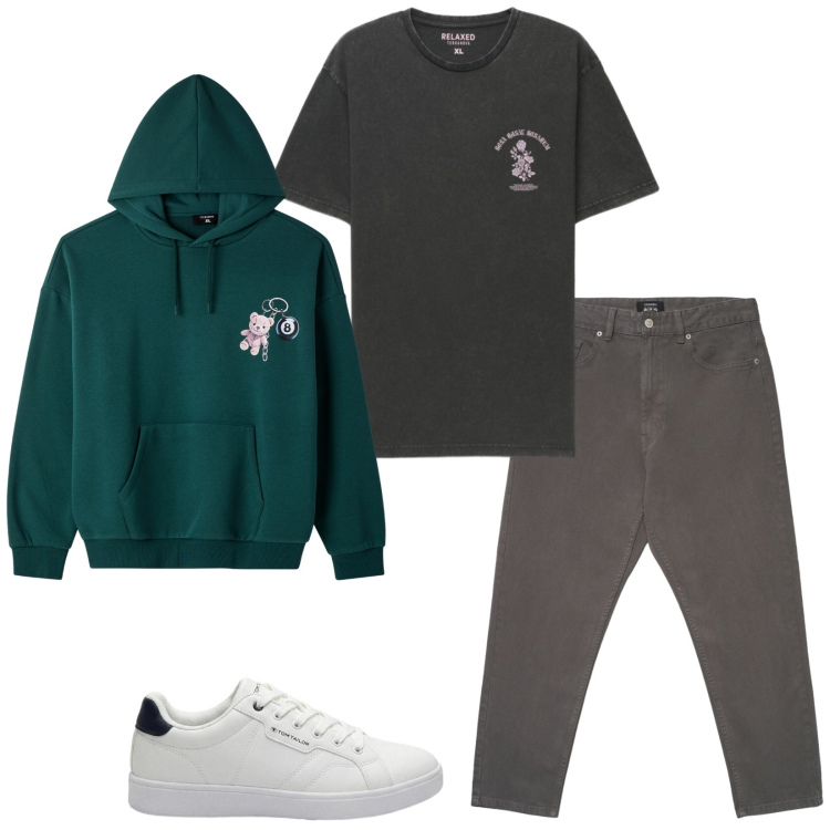 Outfit uomo - Autumn vibes. Stile Casual per Tutti i giorni. Abbinamento con felpe con cappuccio, pantaloni, t-shirt, sneakers.