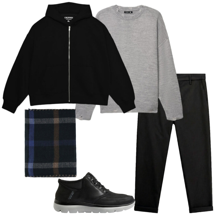 Outfit uomo - Ok così. Stile Casual per Tutti i giorni. Abbinamento con pantaloni, sciarpe, maglieria, felpe con cappuccio, sneakers.