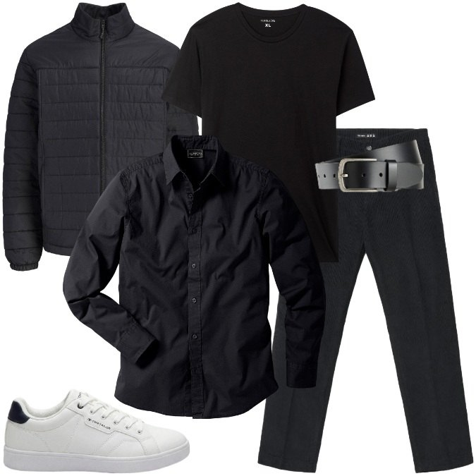 Outfit uomo - Urban Minimalist - All Black. Stile Casual per Tutti i giorni. Abbinamento con t-shirt, pantaloni chino, camicie, sneakers, cinture, giacche.