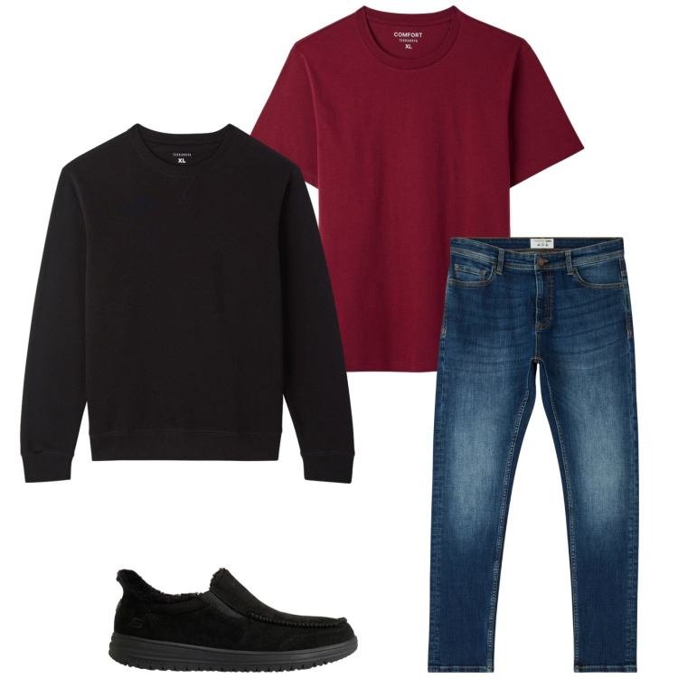 Outfit uomo - Total look #2493025. Stile Casual per Tutti i giorni. Abbinamento con jeans skinny, felpe, t-shirt, sneakers.