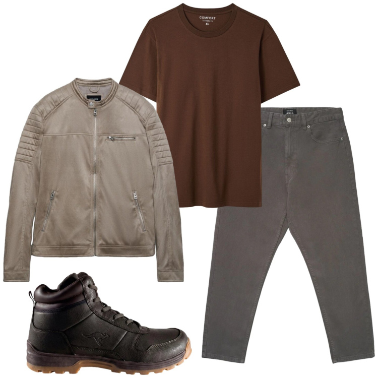 Outfit uomo - Total look #2493026. Stile Casual per Tutti i giorni. Abbinamento con giacche, pantaloni, t-shirt, stivali e stivaletti.