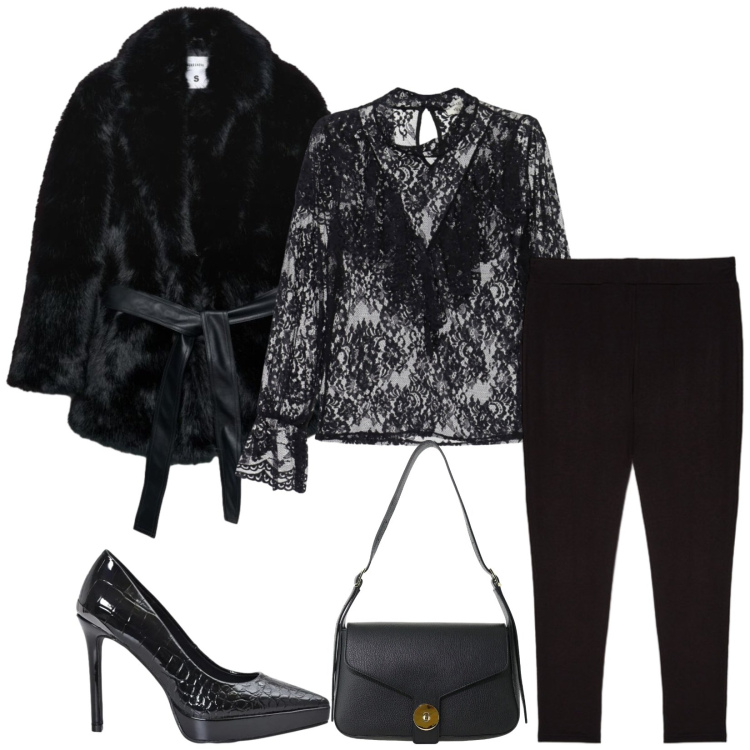 Outfit donna - Total look #2493028. Stile Chic per Serata fuori. Abbinamento con borse a spalla, leggings, décolleté, bluse, trench.
