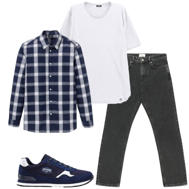 Outfit uomo - Total look #2493031. Stile Trendy per Cerimonia. Abbinamento con t-shirt, jeans dritti, camicie, sneakers.