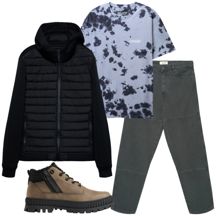 Outfit uomo - Total look #2493032. Stile Casual per Tutti i giorni. Abbinamento con t-shirt, giacche, jeans, stivali e stivaletti.