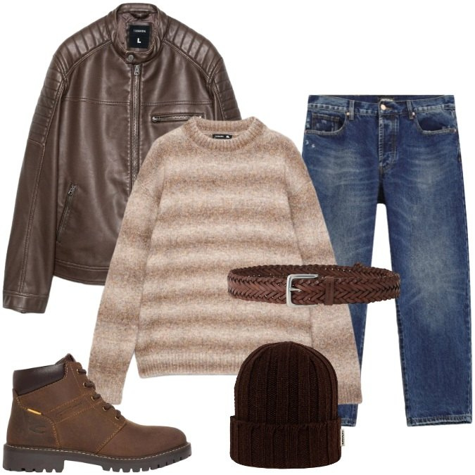 Outfit uomo - Coccole Grintose. Stile Casual per Tutti i giorni. Abbinamento con jeans dritti, cinture, berretti, giacche, maglieria, stivali e stivaletti.