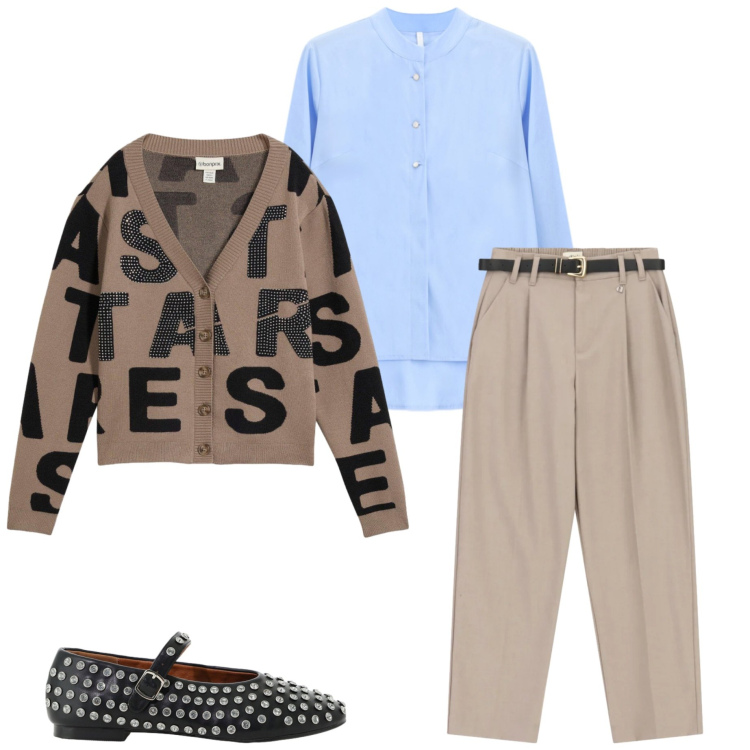 Outfit donna - In ufficio. Stile Casual chic per Ufficio. Abbinamento con camicie, ballerine, pantaloni, cardigans.