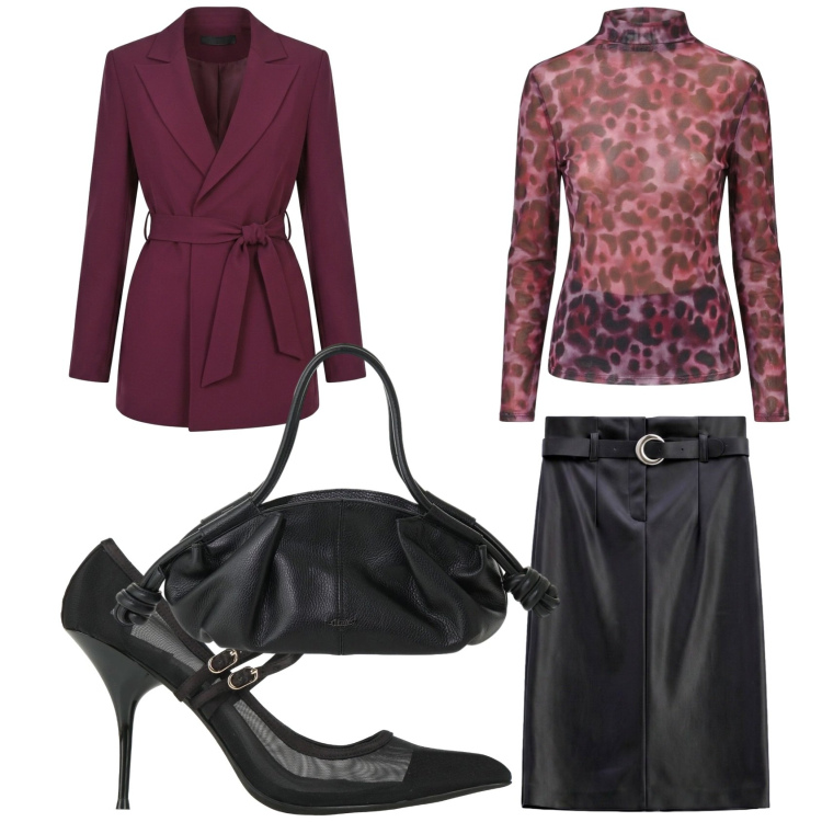 Outfit donna - Giacca e gonna bon ton. Stile Glamour per Serata fuori. Abbinamento con gonne longuette, blazer, t-shirt, borse a mano, décolleté.