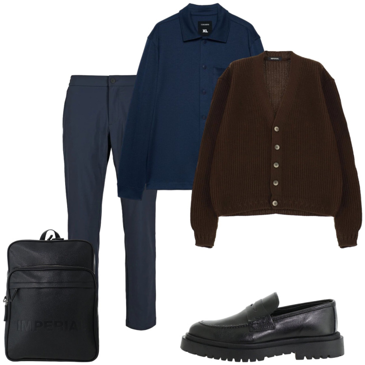 Outfit uomo - Total look #2493150. Stile Casual per Tutti i giorni. Abbinamento con scarpe stringate, cardigans, borse sportive, pantaloni, camicie.