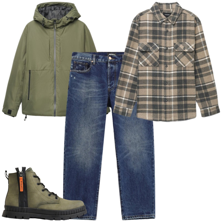 Outfit uomo - Total look #2493151. Stile Casual per Tutti i giorni. Abbinamento con jeans dritti, camicie, giacche, stivali e stivaletti.