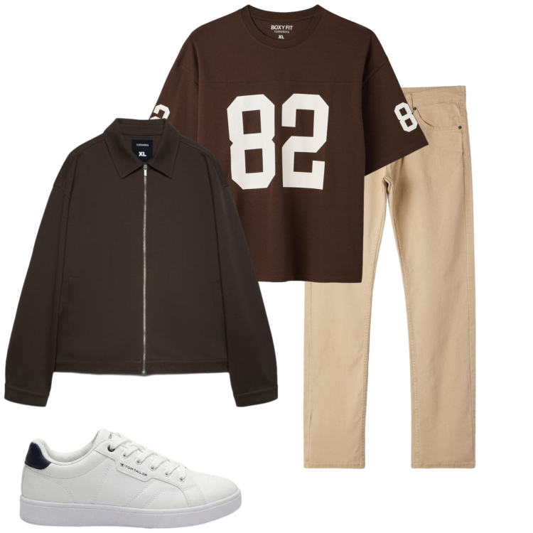 Outfit uomo - Total look #2493152. Stile Casual per Tutti i giorni. Abbinamento con t-shirt, cappotti, pantaloni, sneakers.