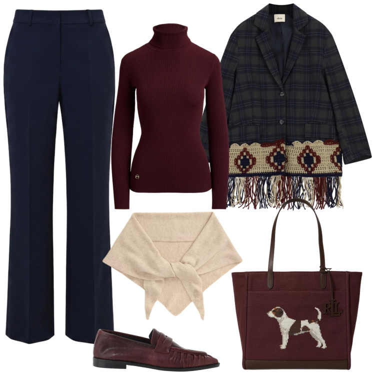 Outfit donna - L'originale giacca con le frange. Stile Casual chic per Tutti i giorni. Abbinamento con borse tote, sciarpe, pullovers, pantaloni, blazer, mocassini.