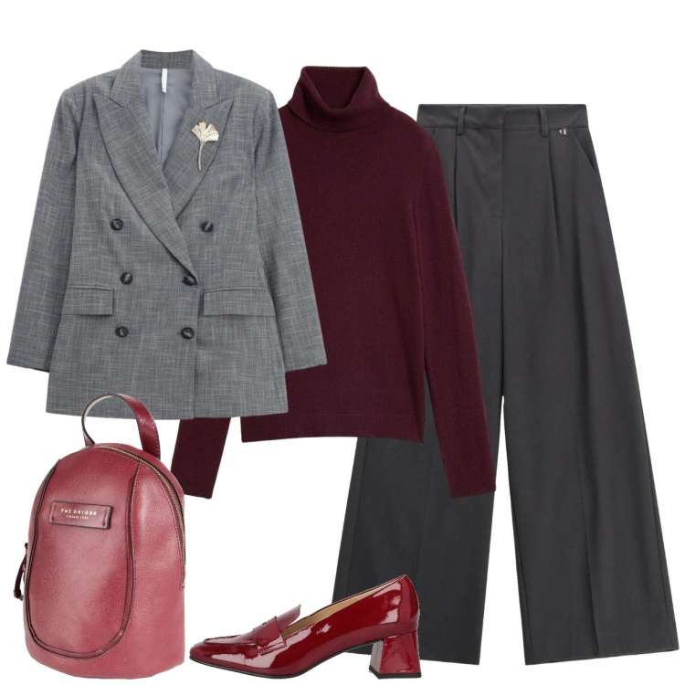 Outfit donna - Total look #2493167. Stile Casual chic per Ufficio. Abbinamento con blazer, pantaloni a palazzo, zaini, mocassini, pullovers.