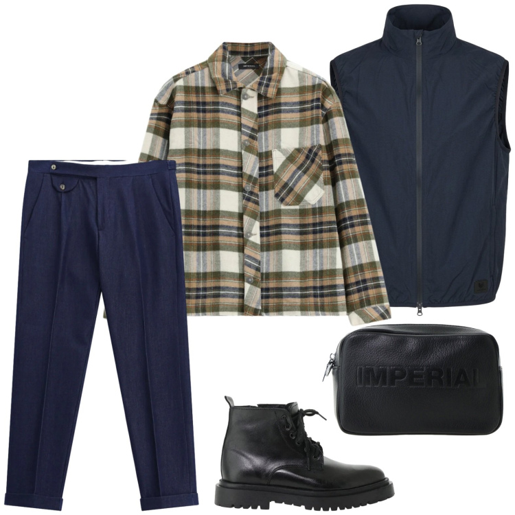 Outfit uomo - Maglieria e layering. Stile Casual per Tutti i giorni. Abbinamento con camicie, anfibi, pantaloni, portafogli, gilet.