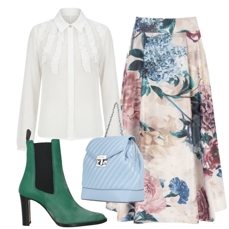 Outfit donna - La gonna ad effetto. Stile Trendy per Ufficio. Abbinamento con gonne longuette, camicie, zaini, stivaletti chelsea.