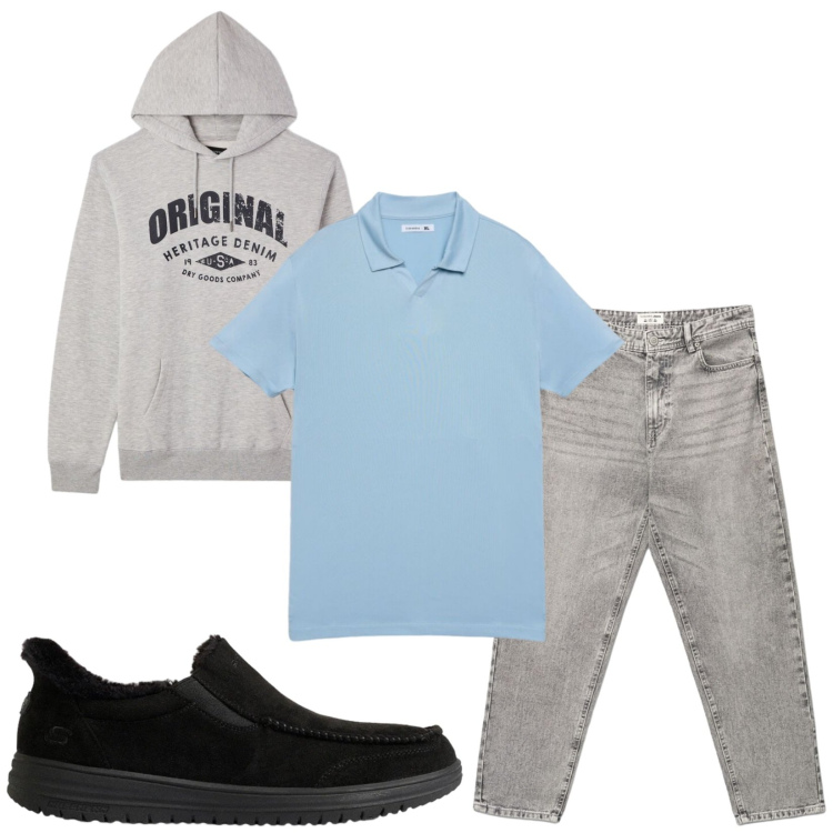 Outfit uomo - Total look #2493184. Stile Casual per Tutti i giorni. Abbinamento con jeans, polo, felpe con cappuccio, sneakers.