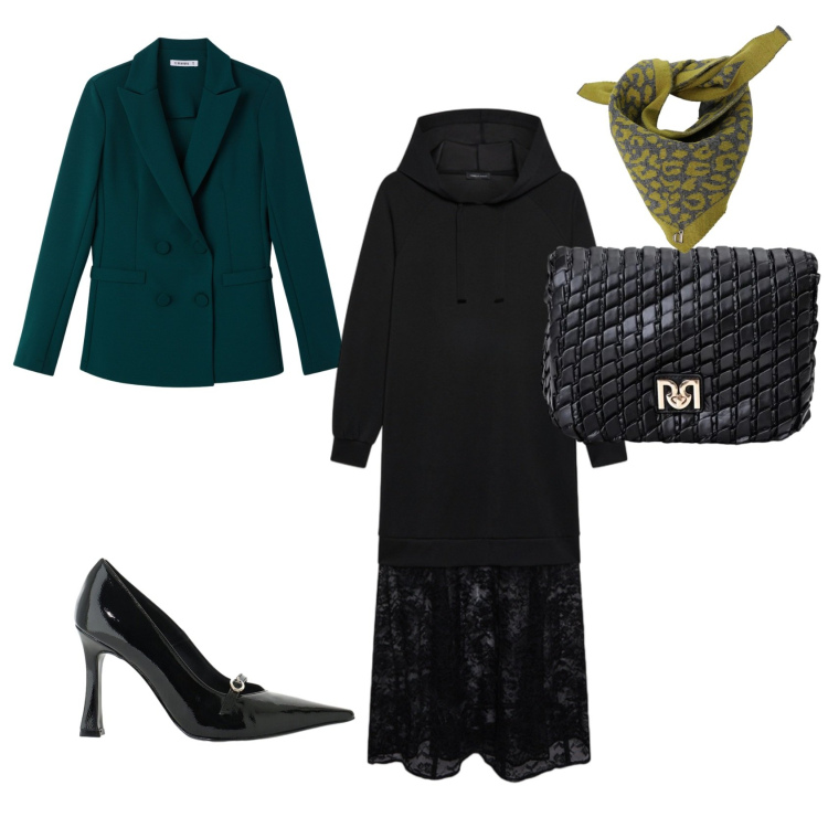 Outfit donna - Bon ton. Stile Chic per Serata fuori. Abbinamento con décolleté, vestiti lunghi, borse a tracolla, foulard, blazer.