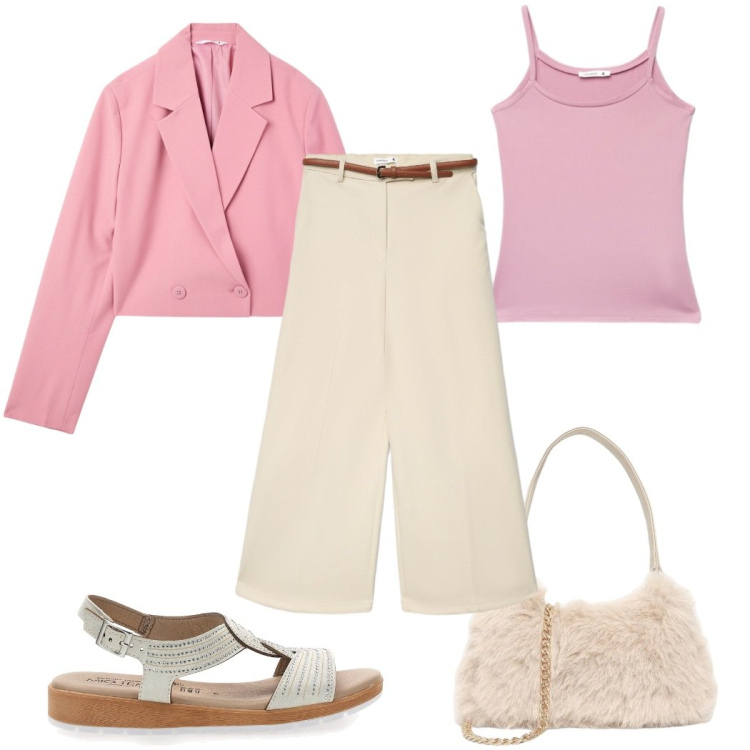 Outfit donna - Terranova - Fall Mid Season Sale rosa. Stile Trendy per Tutti i giorni. Abbinamento con blazer, pantaloni, canottiere, borse a spalla, sandali.
