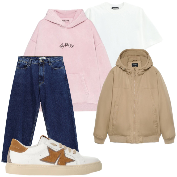 Outfit uomo - Total look #2493198. Stile Casual per Tutti i giorni. Abbinamento con jeans, sneakers, t-shirt, felpe con cappuccio, giacche.