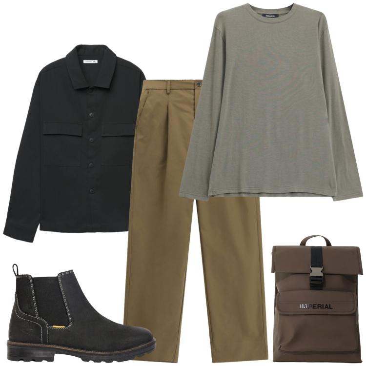 Outfit uomo - Total look #2493207. Stile Casual per Tutti i giorni. Abbinamento con borse sportive, t-shirt, pantaloni, camicie, stivali e stivaletti.