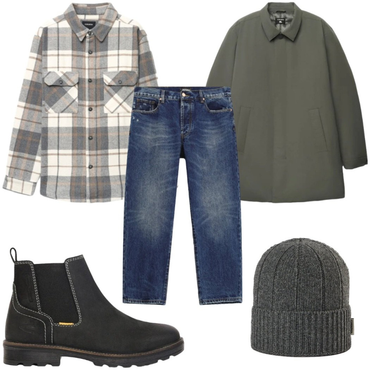 Outfit uomo - Il trench maschile. Stile Casual per Tutti i giorni. Abbinamento con jeans dritti, berretti, camicie, trench, stivali e stivaletti.