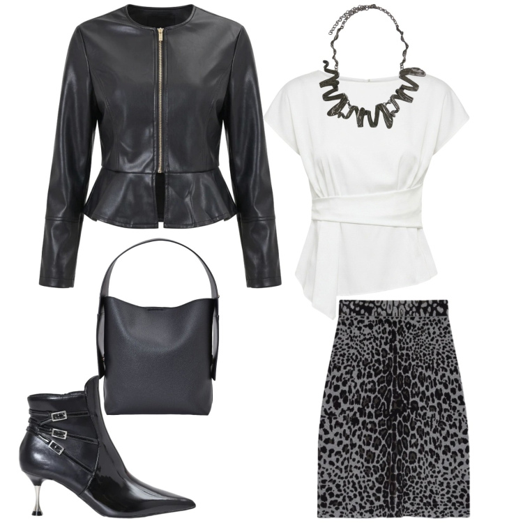 Outfit donna - Total look #2493224. Stile Chic per Serata fuori. Abbinamento con gonne longuette, ciondoli, borse a spalla, bluse, stivaletti, giacche.