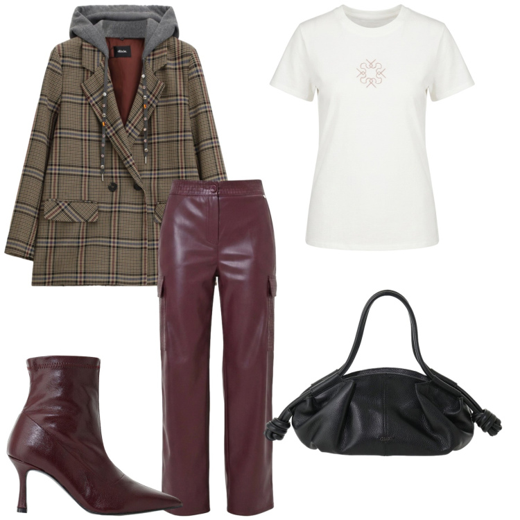 Outfit donna - Total look #2493227. Stile Chic per Tutti i giorni. Abbinamento con stivaletti, t-shirt, pantaloni cargo, blazer, borse a mano.