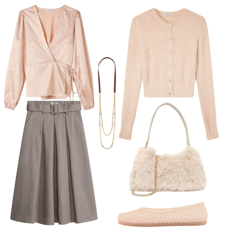 Outfit donna - Un rilassante tè con le amiche. Stile Casual chic per Serata fuori. Abbinamento con collane, cardigans, borse a spalla, bluse, ballerine, gonne.