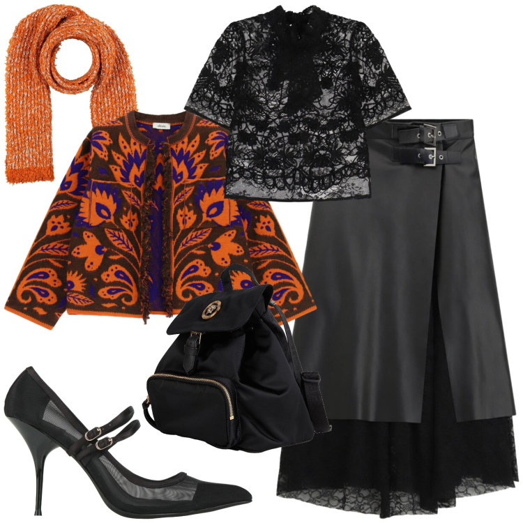 Outfit donna - Romantica. Stile Romantica per Serata fuori. Abbinamento con top, gonne longuette, blazer, zaini, sciarpe, décolleté.