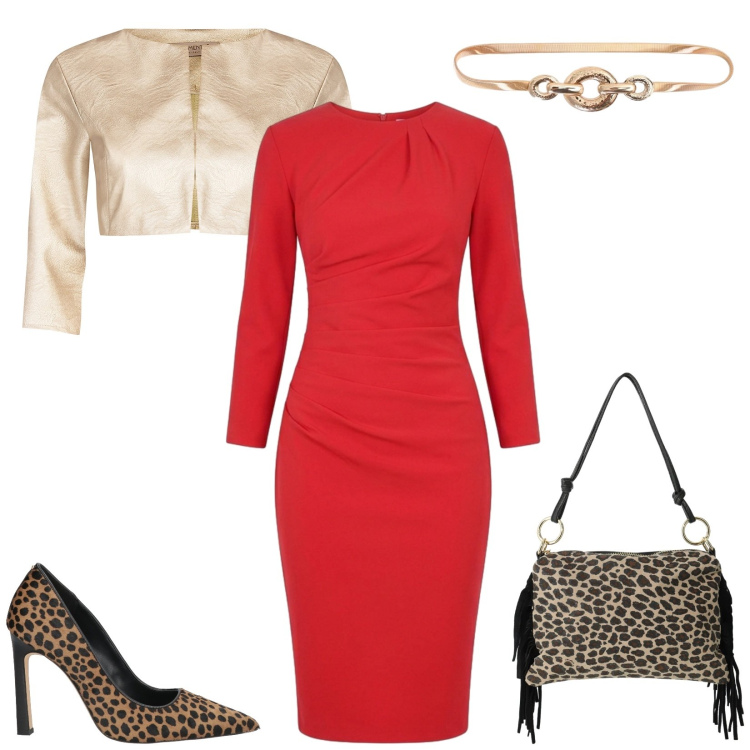 Outfit donna - Total look #2493268. Stile Glamour per Serata fuori. Abbinamento con borse a spalla, bolero, cinture, vestiti midi/longuette, décolleté.