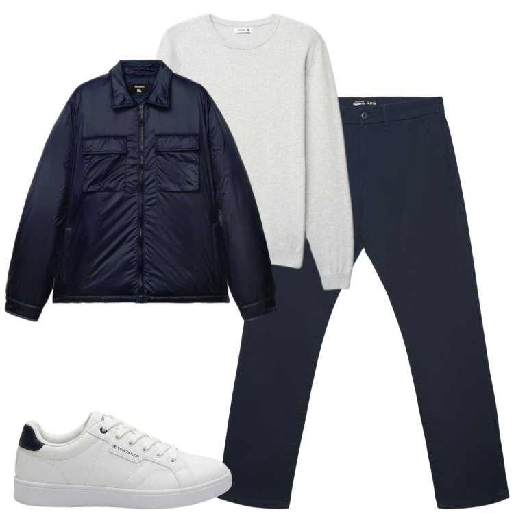 Outfit uomo - Total look #2493272. Stile Urban per Tutti i giorni. Abbinamento con pantaloni chino, cappotti, maglieria, sneakers.