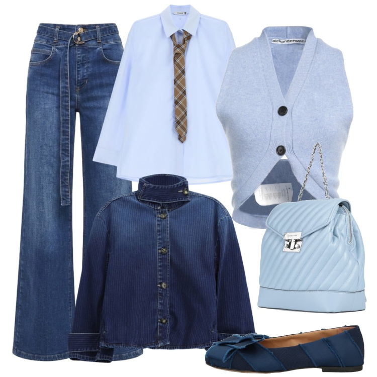 Outfit donna - Di giorno. Stile Basic per Tutti i giorni. Abbinamento con cappotti, camicie, jeans, zaini, top, ballerine.