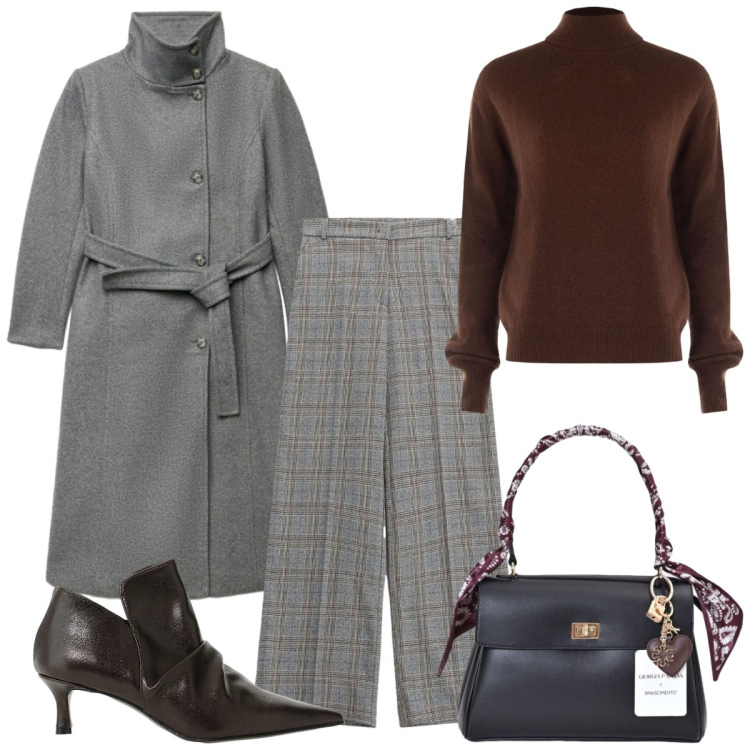 Outfit donna - Il cappotto. Stile Basic per Serata fuori. Abbinamento con pantaloni a palazzo, stivaletti, pullovers, borse a mano, cappotti.