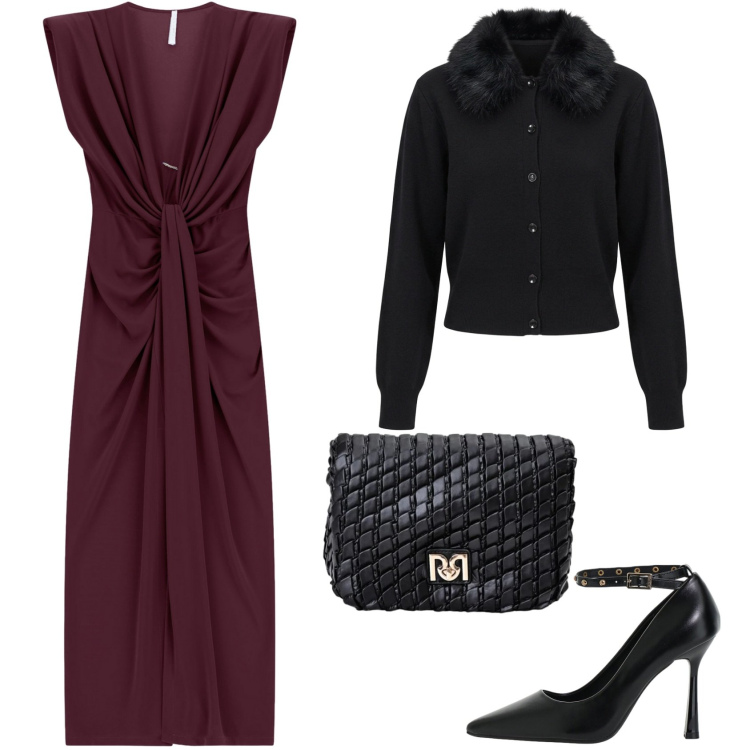 Outfit donna - Elegante. Stile Chic per Serata fuori. Abbinamento con vestiti midi/longuette, décolleté, cardigans, borse a tracolla.