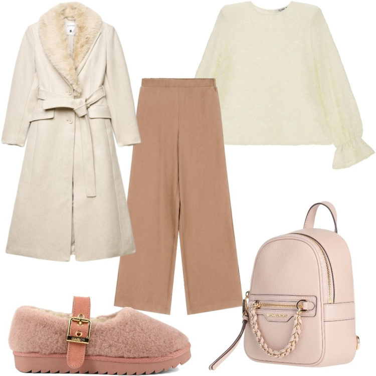 Outfit donna - Total look #2493361. Stile Trendy per Tutti i giorni. Abbinamento con pantaloni a palazzo, bluse, zaini, cappotti, ballerine.