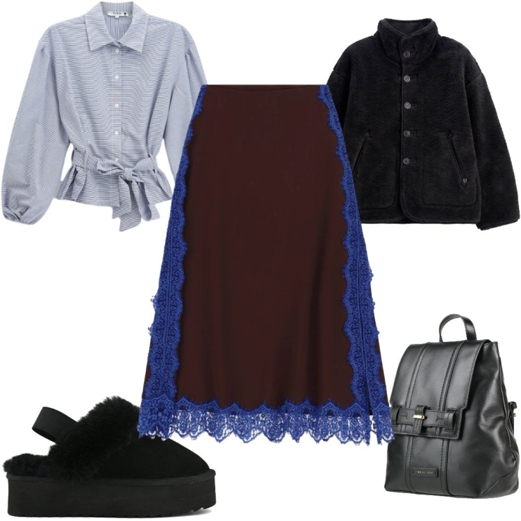 Outfit donna - Total look #2493366. Stile Trendy per Tutti i giorni. Abbinamento con gonne lunghe, camicie, blazer, zaini, sabot.