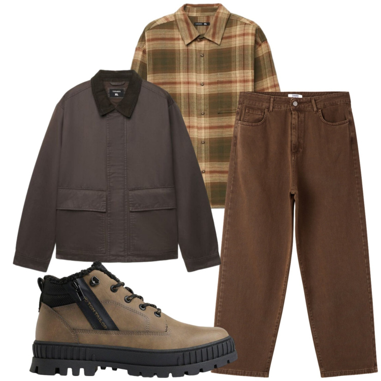 Outfit uomo - Total look #2493426. Stile Trendy per Tutti i giorni. Abbinamento con cappotti, pantaloni, camicie, stivali e stivaletti.