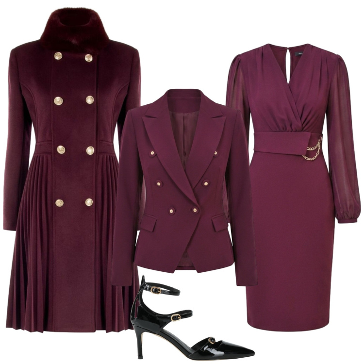 Outfit donna - Total look #2493428. Stile Chic per Cerimonia. Abbinamento con cappotti, blazer, vestiti midi/longuette, décolleté.