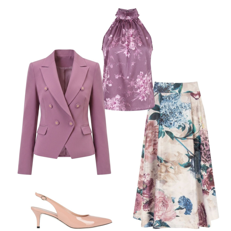 Outfit donna - Total look #2493431. Stile Romantica per Cerimonia. Abbinamento con top, gonne longuette, blazer, décolleté.