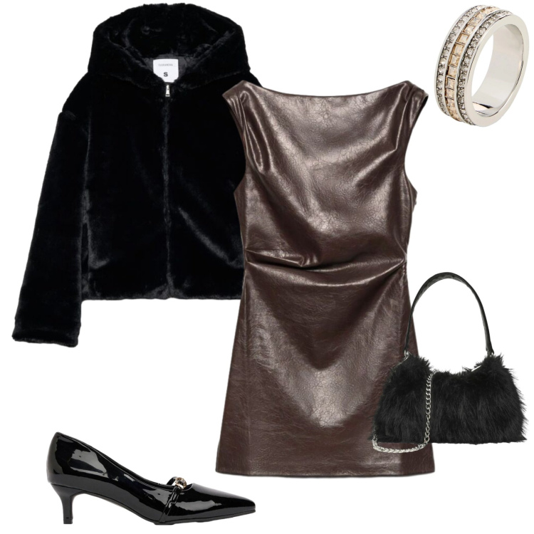 Outfit donna - Cena romantica. Stile Casual chic per Serata fuori. Abbinamento con vestiti a tubino, borse a spalla, blazer, anelli, décolleté.