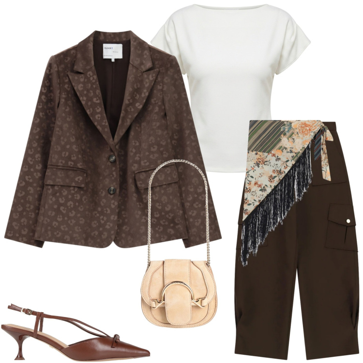 Outfit donna - Cargo pants. Stile Casual chic per Serata fuori. Abbinamento con pantaloni cargo, cinture, blazer, t-shirt, marsupi, décolleté.