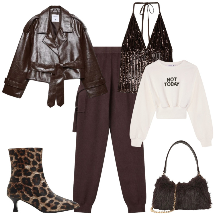 Outfit donna - Rock chic serata evento speciale. Stile Rock per Serata fuori. Abbinamento con pantaloni cargo, top, trench, borse a spalla, felpe, stivaletti.
