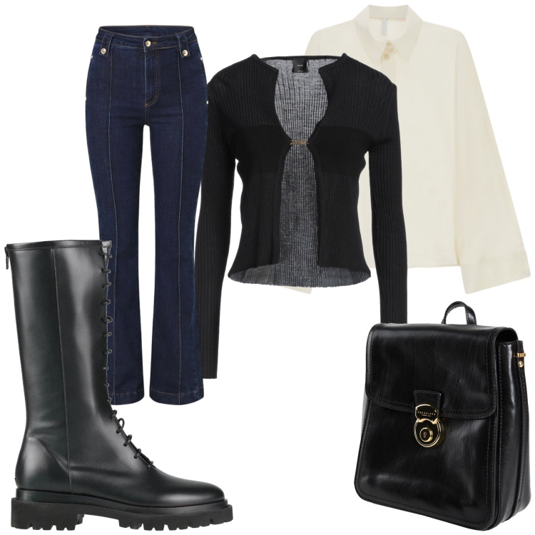 Outfit donna - Total look #2493520. Stile Casual chic per Tutti i giorni. Abbinamento con camicie, jeans, cardigans, zaini, stivali.