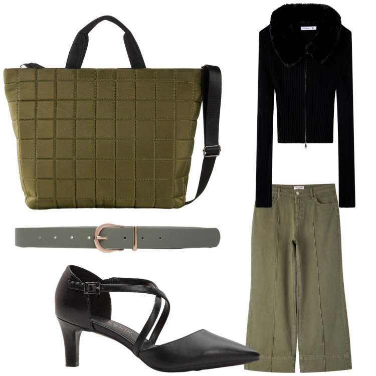 Outfit donna - Cargo Terranova. Stile Rock per Serata fuori. Abbinamento con pantaloni, cardigans, cinture, shopping bag, décolleté.