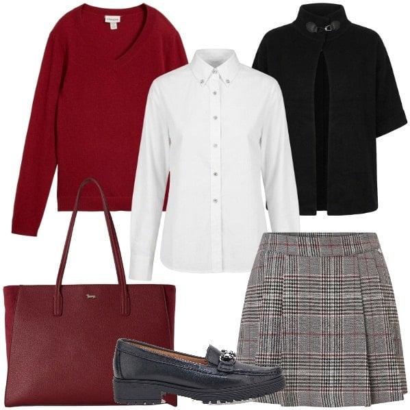 Outfit donna - Due giorni lontani dalla routine. Stile Casual chic per Tutti i giorni. Abbinamento con shopping bag, minigonne, cappe, camicie, maglieria, mocassini.