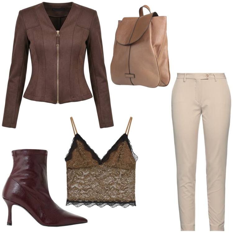 Outfit donna - Come mi vesto in ufficio. Stile Chic per Ufficio. Abbinamento con stivaletti, top, blazer, pantaloni, zaini.