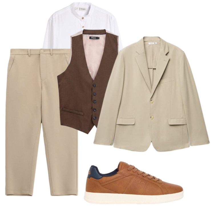 Outfit uomo - Cerimonia informale. Stile Business/Elegante per Cerimonia. Abbinamento con gilet, pantaloni, giacche, camicie, sneakers.