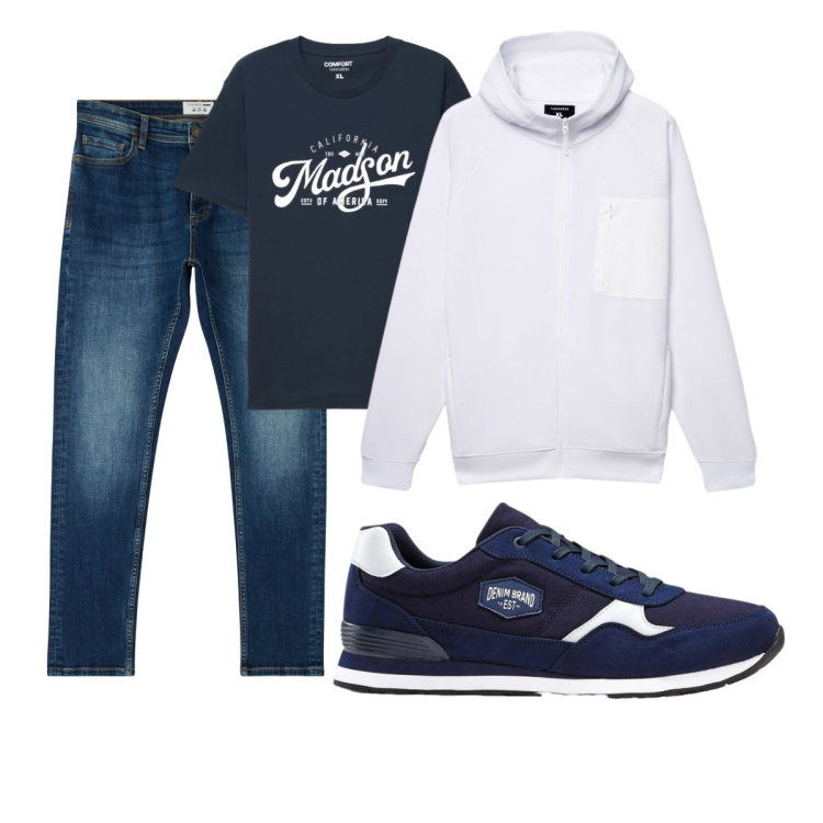 Outfit uomo - Total look #2493588. Stile Casual per Tutti i giorni. Abbinamento con jeans skinny, felpe con cappuccio, t-shirt, sneakers.