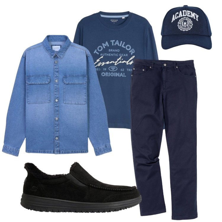 Outfit uomo - Total look #2493589. Stile Casual per Tutti i giorni. Abbinamento con cappotti, cappelli con visiera, pantaloni, sneakers, maglieria.